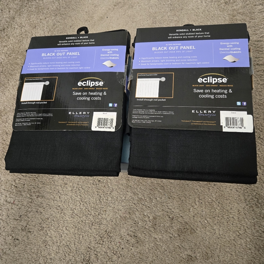 Pair of 2 Black Blackout Curtains 63 Inches - Picture 2 of 3